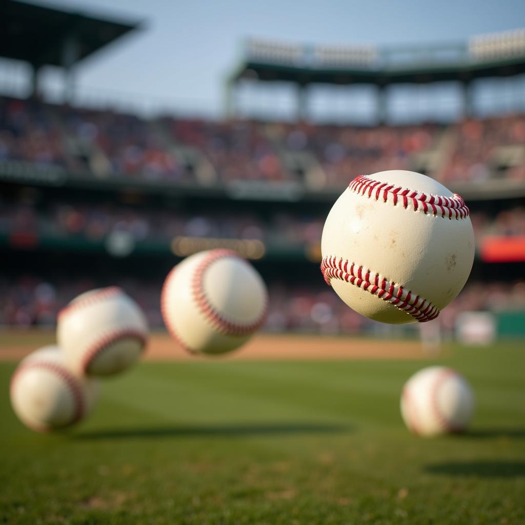 Heater baseballs flying through the air during a game