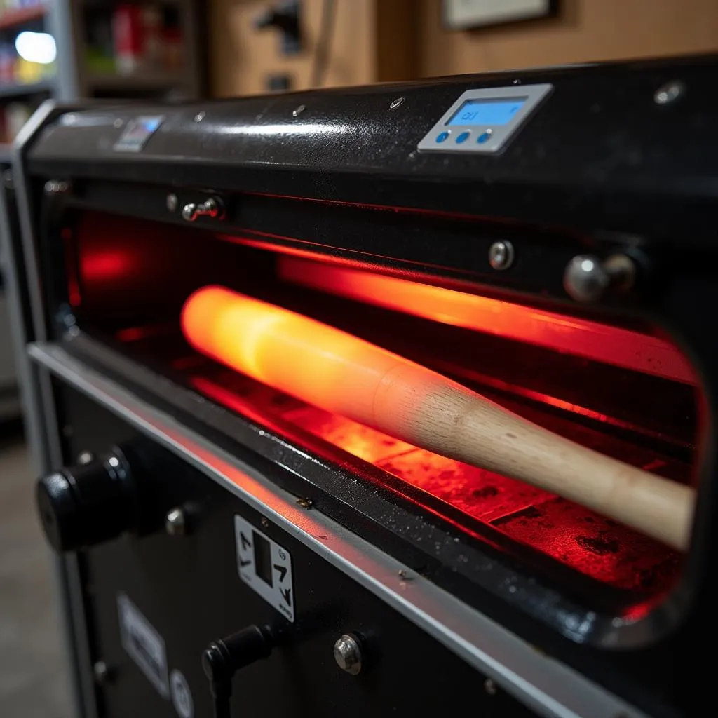 Heating a baseball bat using a specialized machine