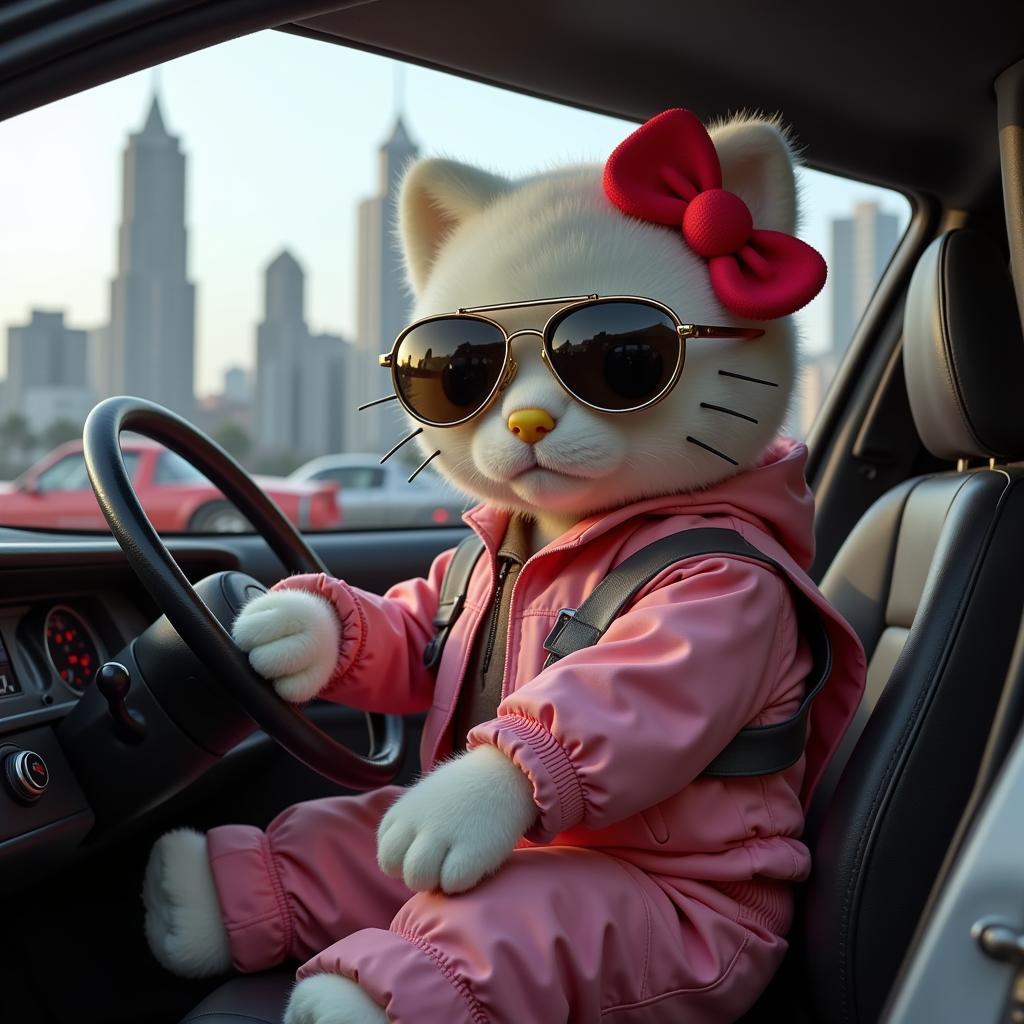 Hello Kitty in DeLorean Time Machine