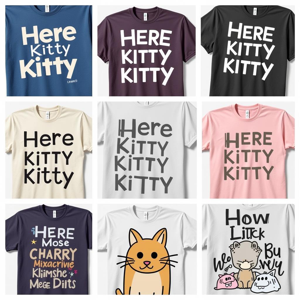 Various "Here Kitty Kitty" shirt designs