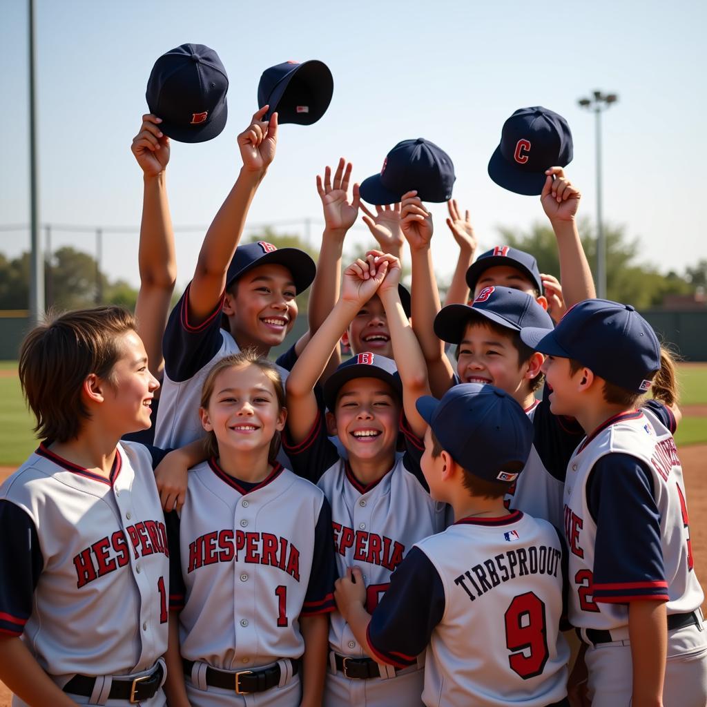 Hesperia Little League Baseball team celebrating a victory