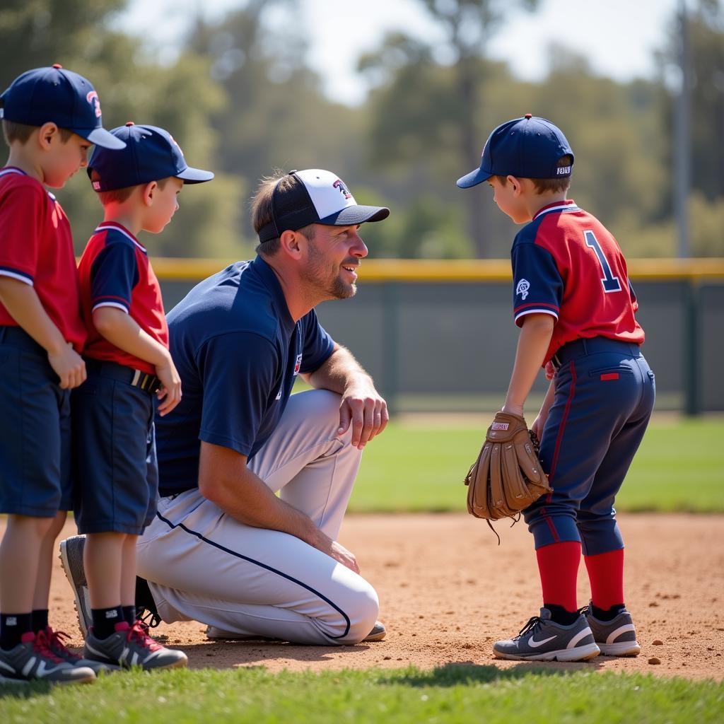 Hesperia Little League Baseball coach mentoring players