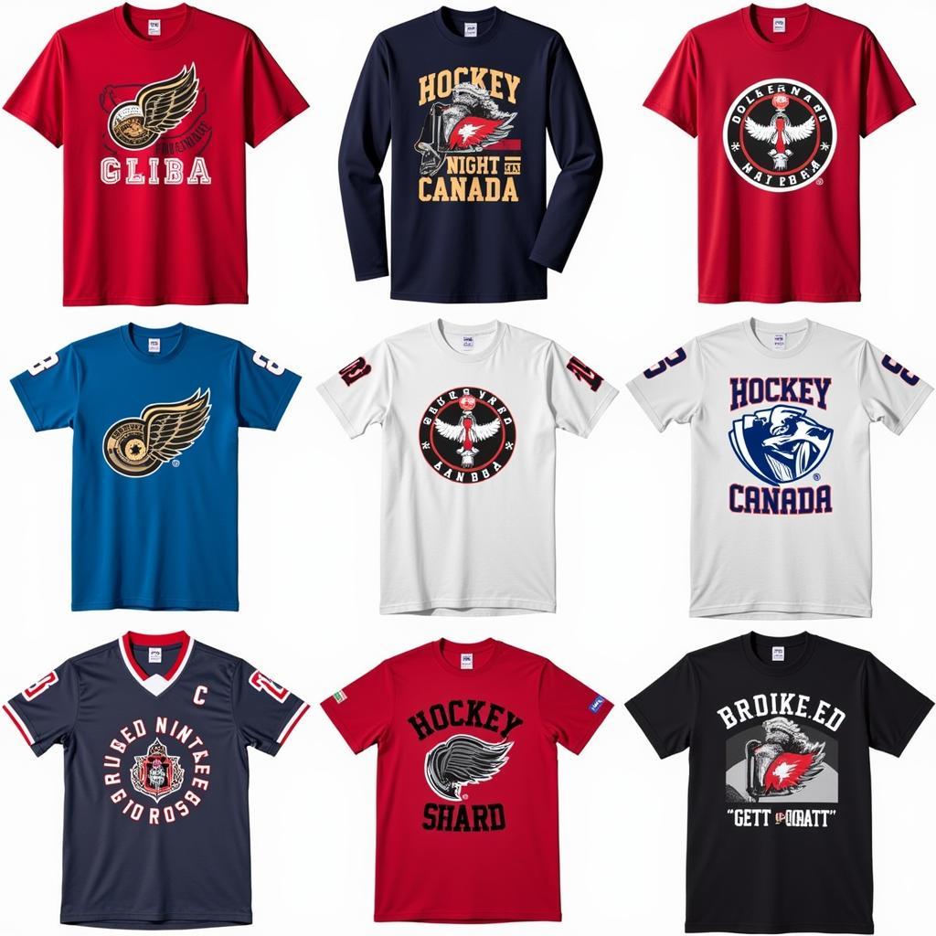 Hockey Night in Canada tee shirt designs showcasing various logos and styles.