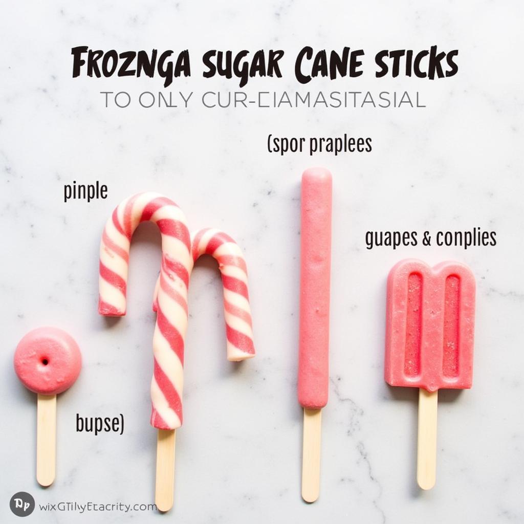 Homemade frozen sugar cane sticks in various molds