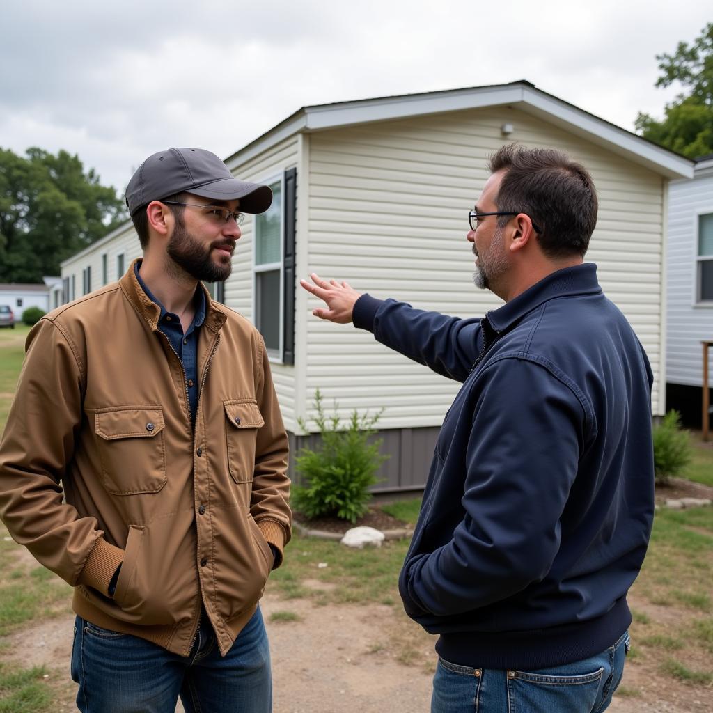 Homeowner Discussing Mobile Home Scrapping Details with a Contractor