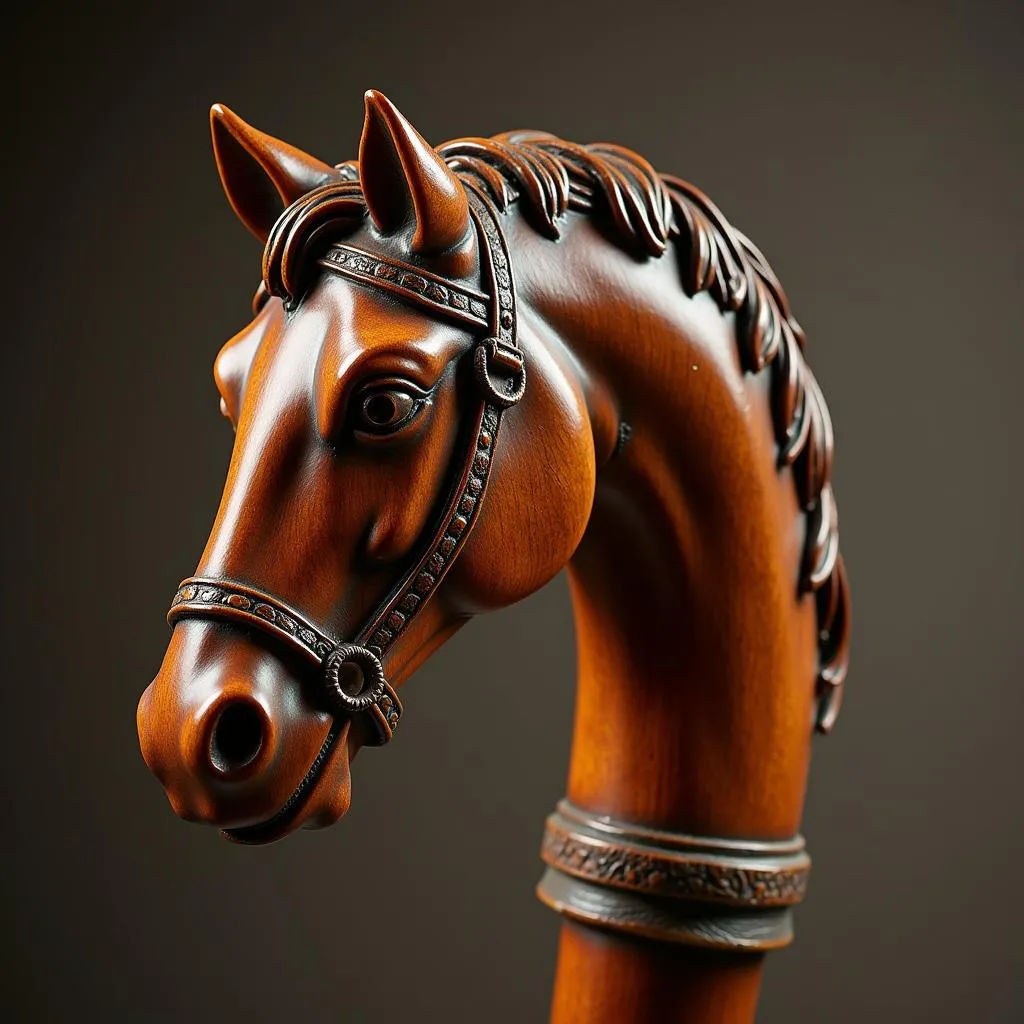 Close Up of a Horse Head Cane Handle