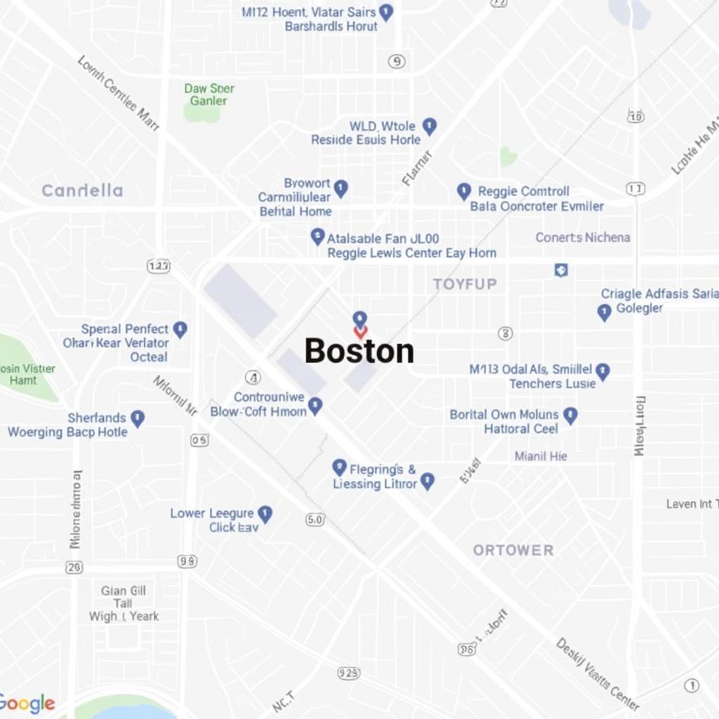 Map showing hotels near the Reggie Lewis Center in Boston