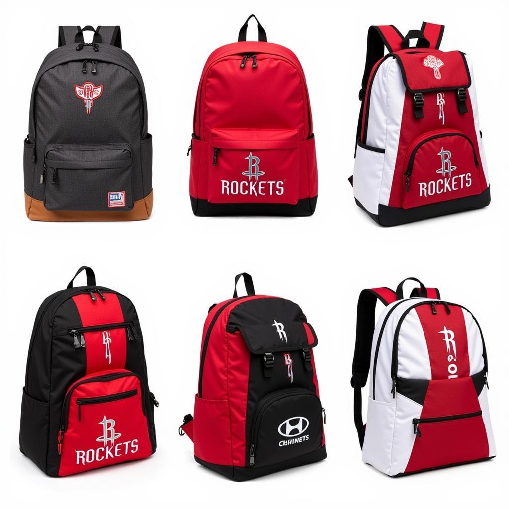 Different styles of Houston Rockets backpacks