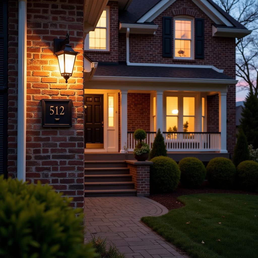 Illuminated house number plaque significantly enhancing the curb appeal of a suburban home