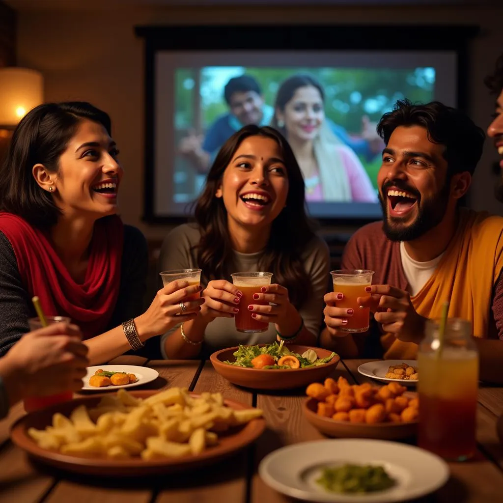 Indian moviegoers enjoying snacks