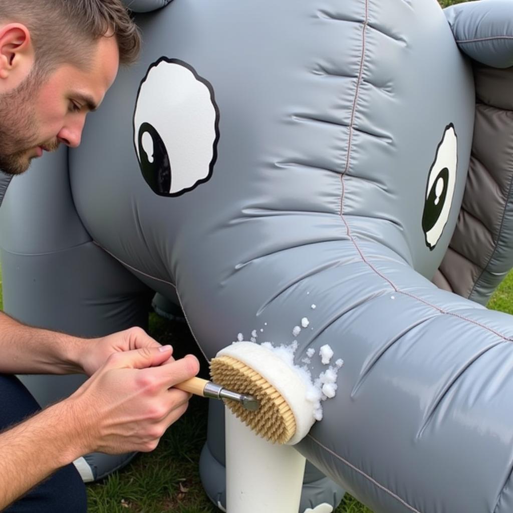 Cleaning and maintaining a large inflatable animal.