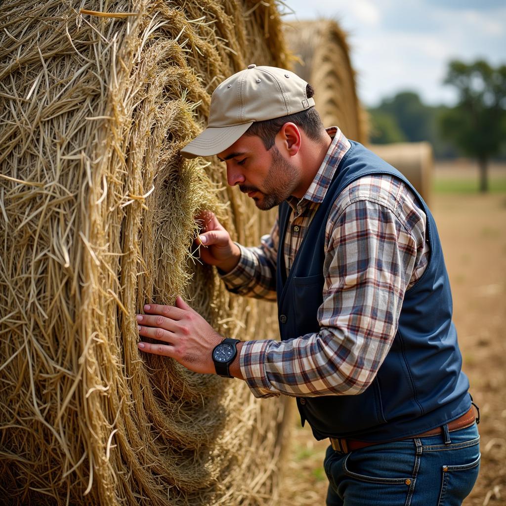 A Farmer Inspecting Hay Quality