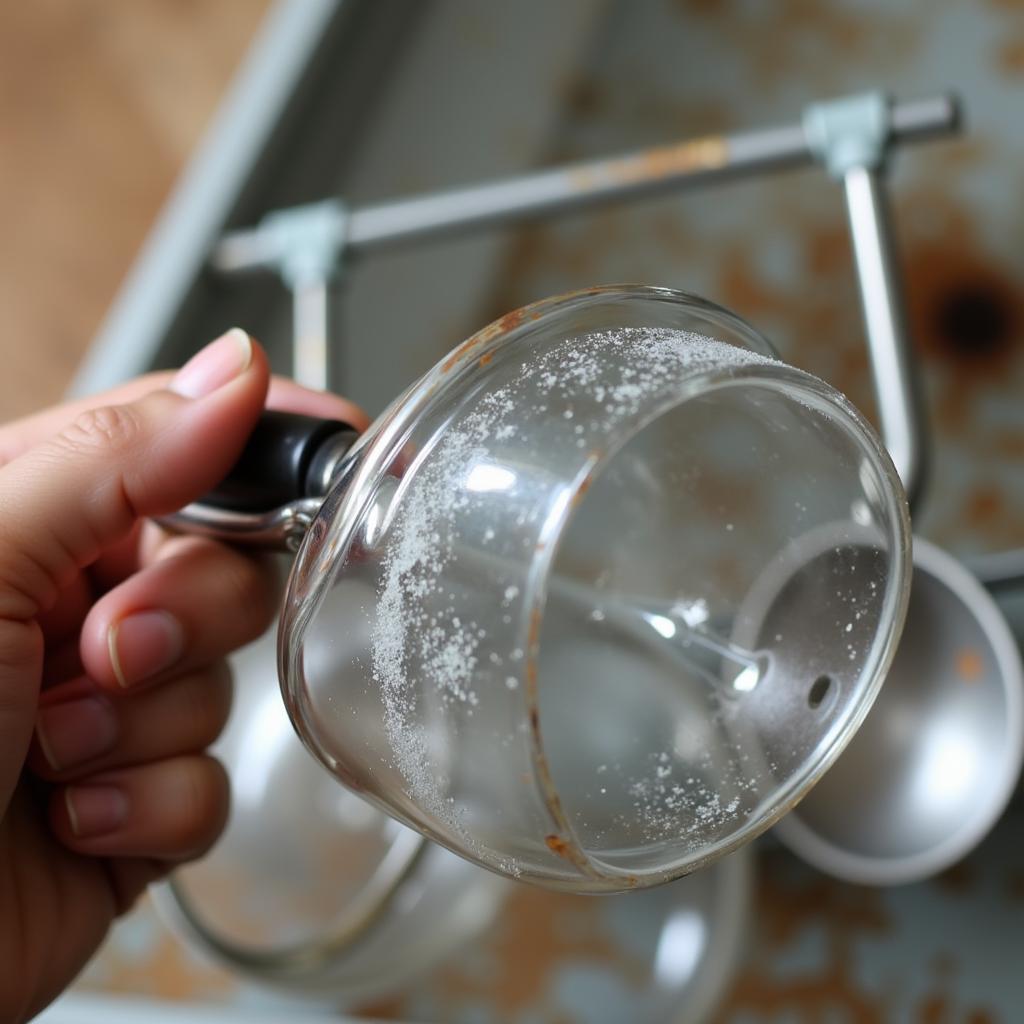  A person closely inspecting a used glass rack for any signs of wear and tear