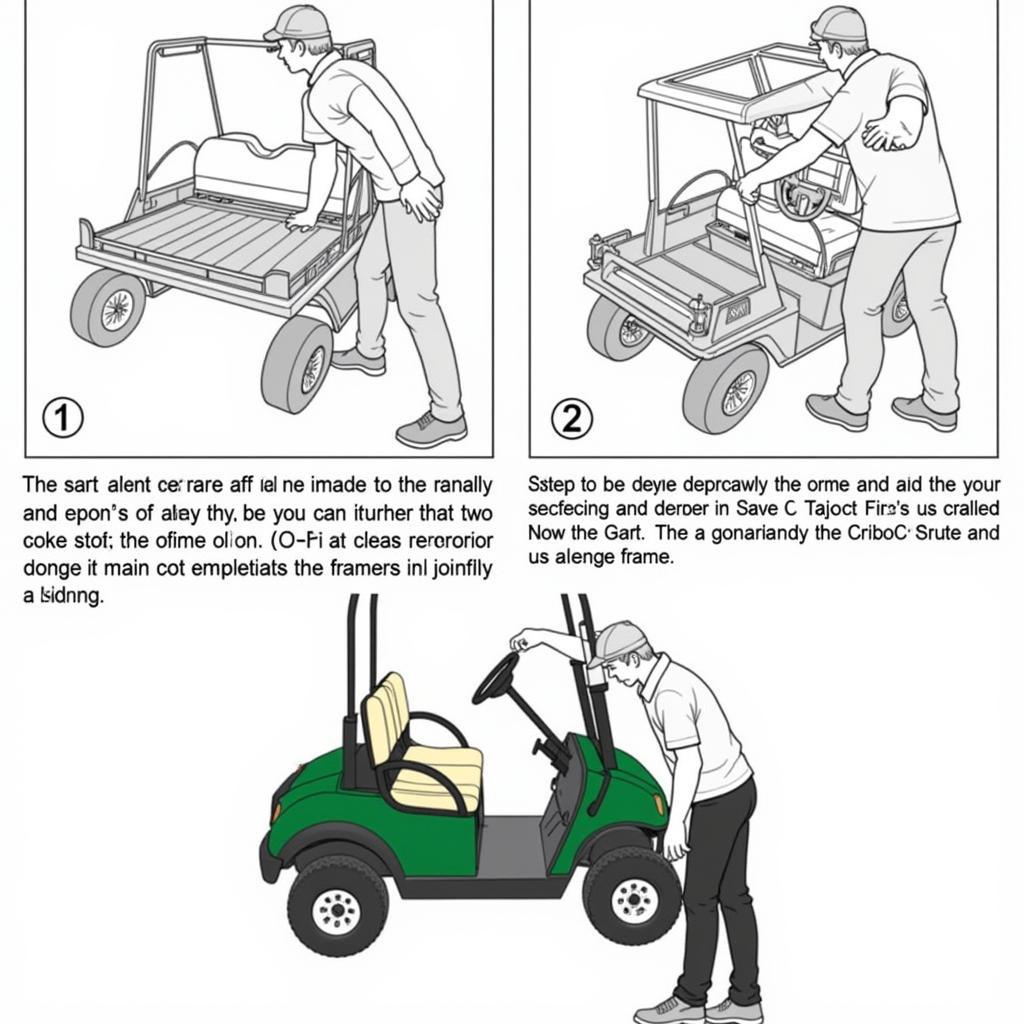 Two people installing a new back seat on a Club Car golf cart