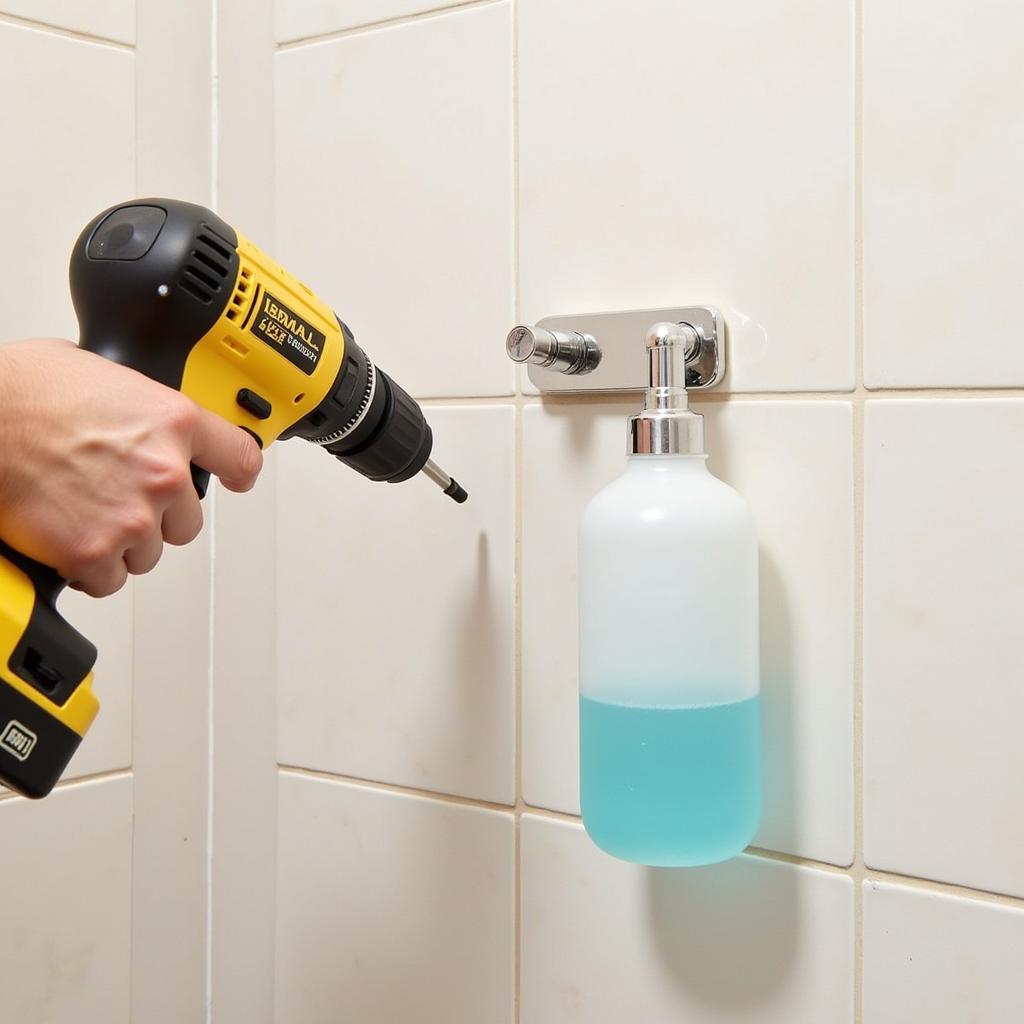 Installing a spray bottle wall rack with a drill