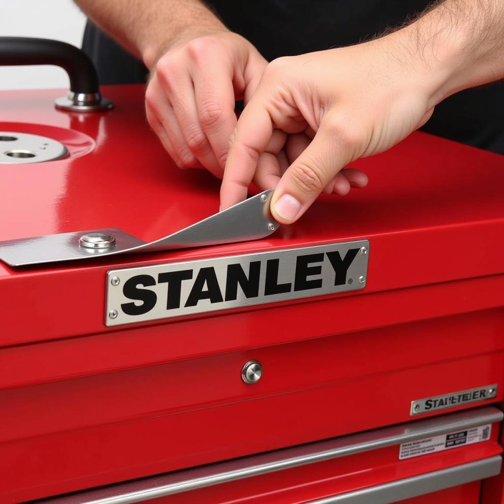 Installing Stanley Name Plate on Toolbox