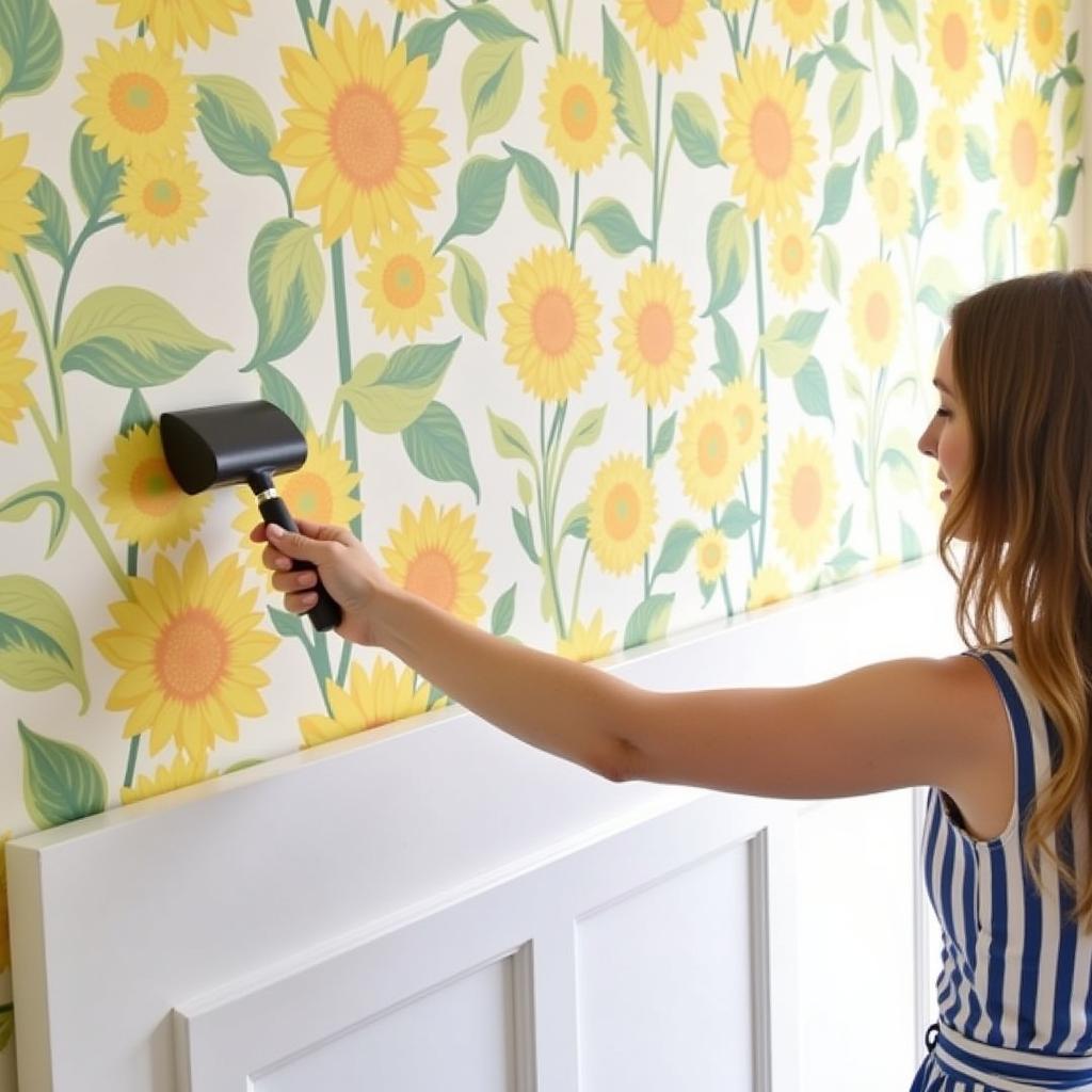 Installing Sunflower Wallpaper on a Bedroom Accent Wall