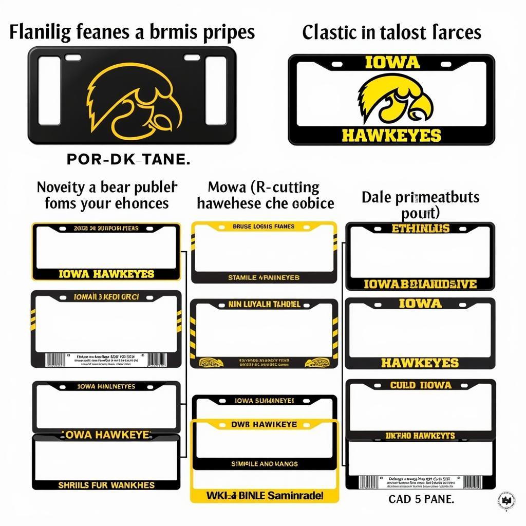 Various Iowa Hawkeyes license plate frame designs