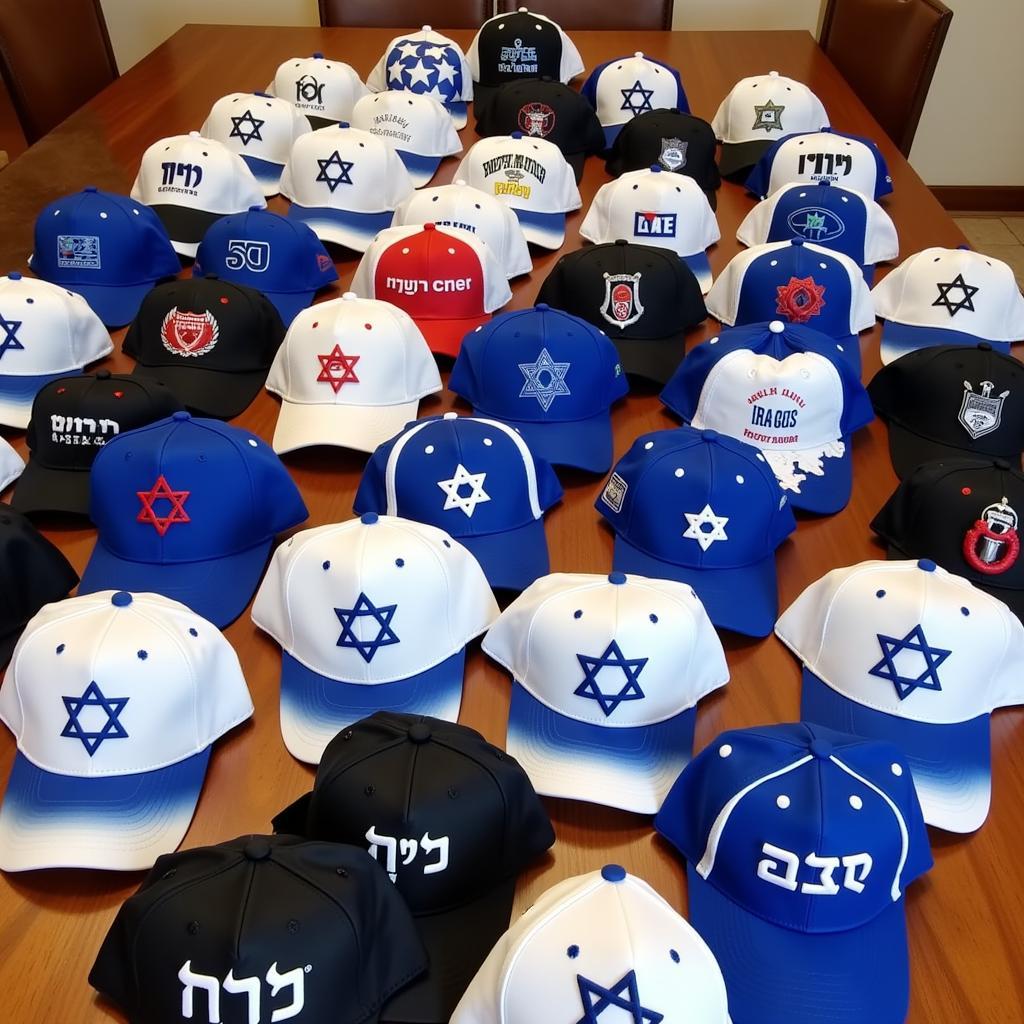 Different styles of Israel baseball caps