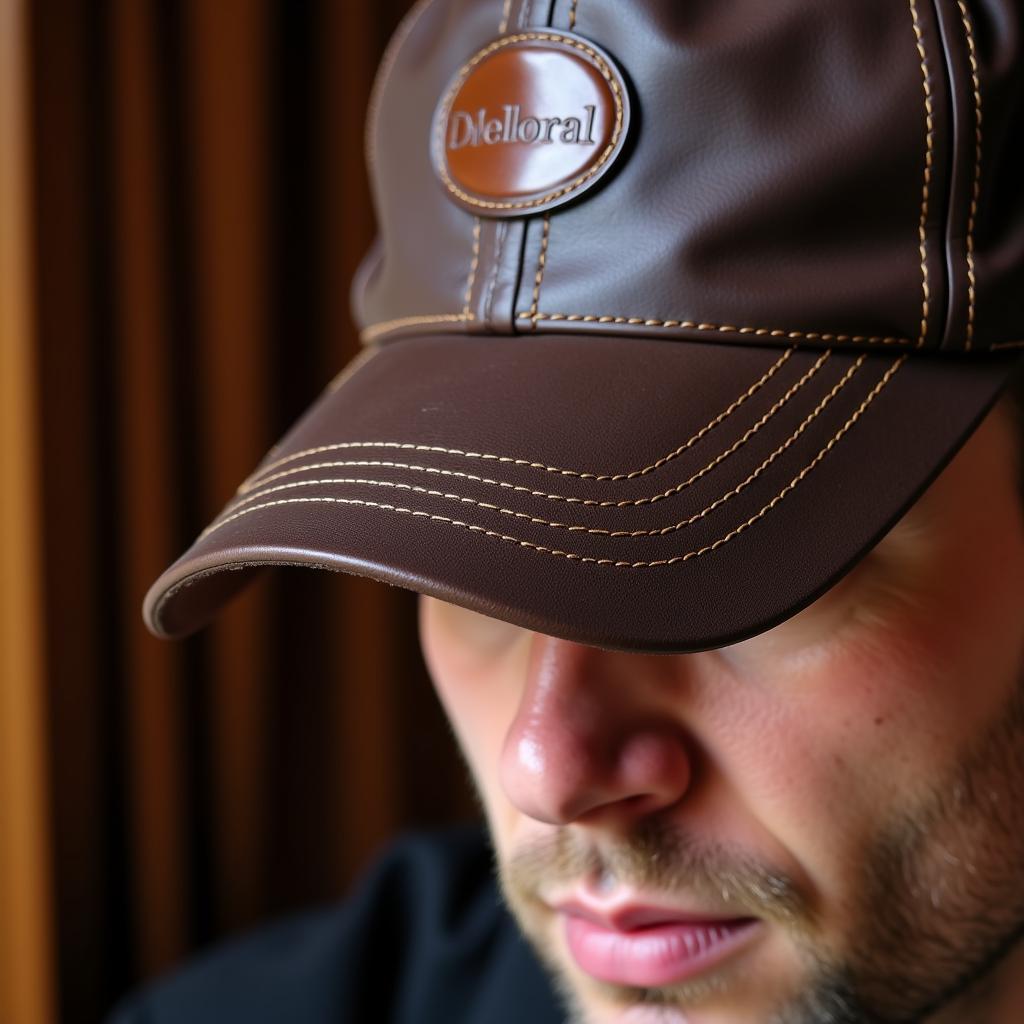 Man wearing a brown leather Italian baseball cap