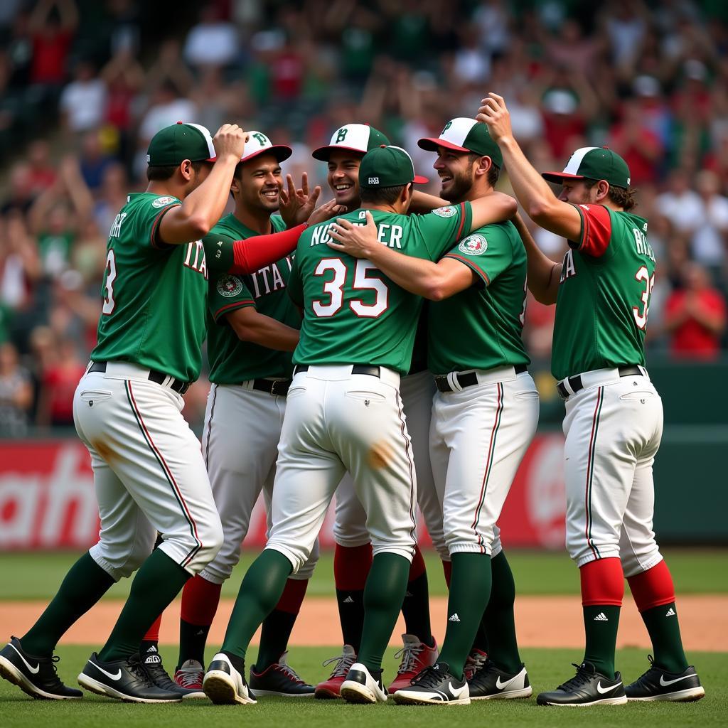 Italian Baseball Team Celebrating Victory