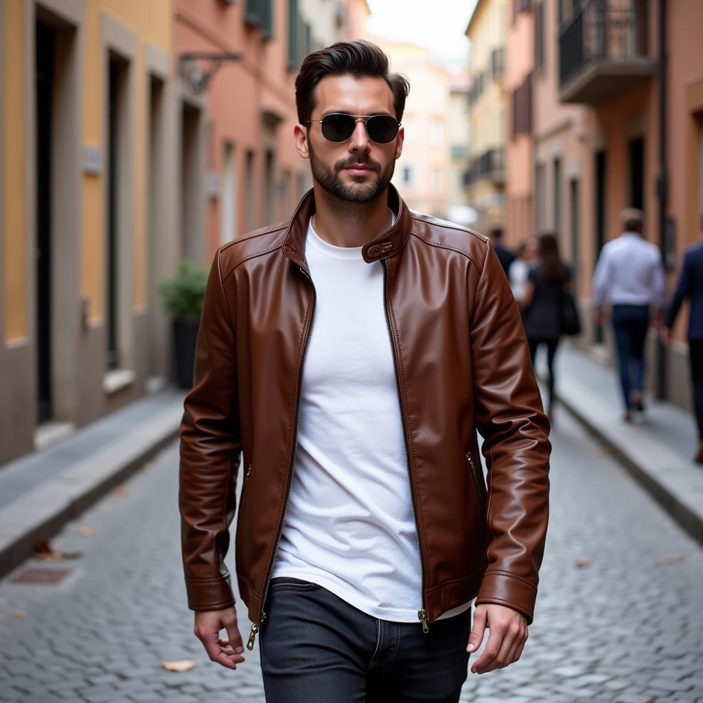 Man in Italian Leather Jacket