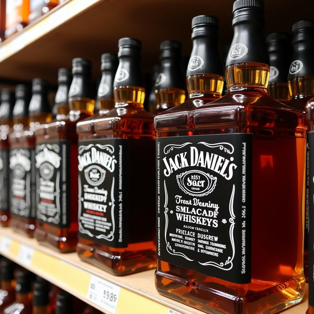 Jack Daniels Glass Bottles on a Shelf