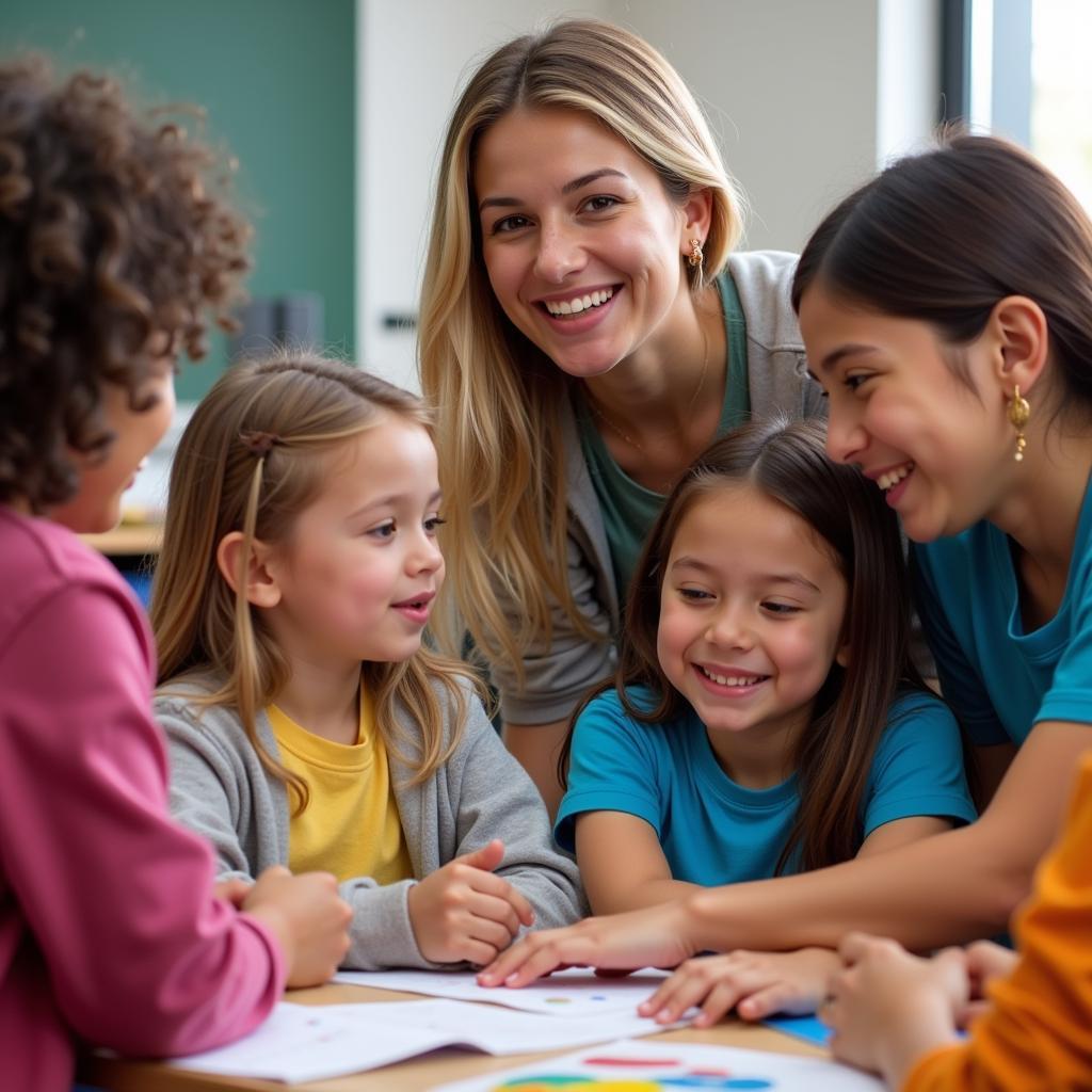 Volunteers from the Jackson Yelle Family Foundation working with children