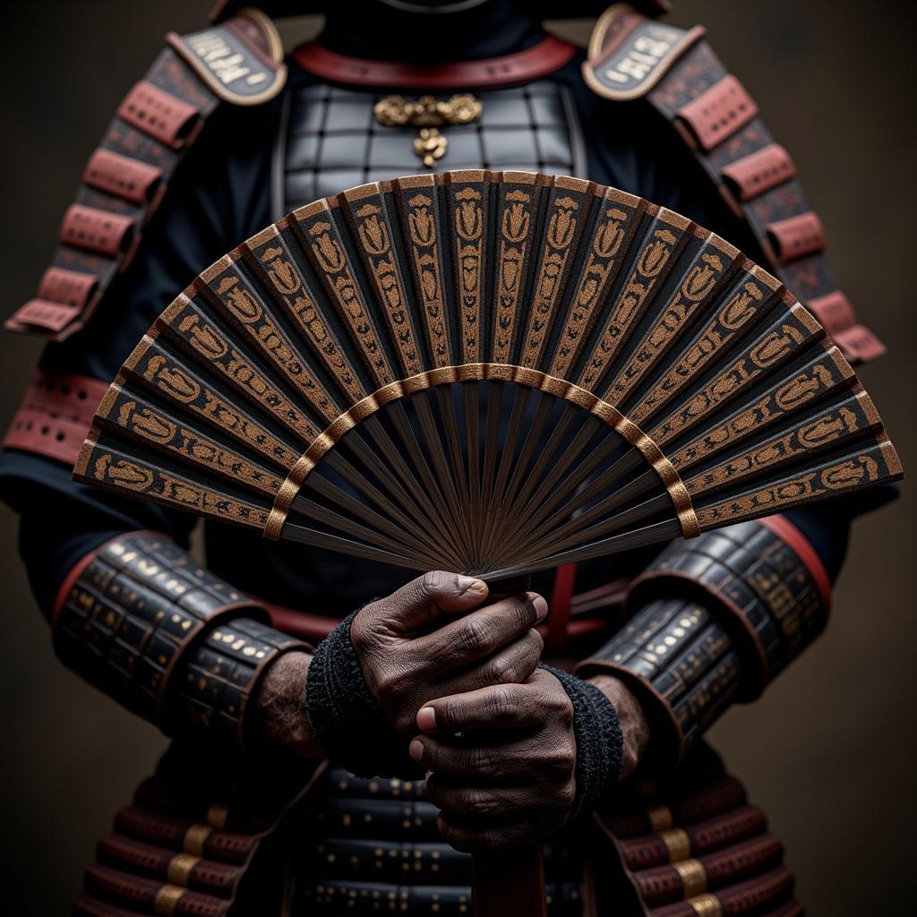 Samurai holding a Japanese war fan