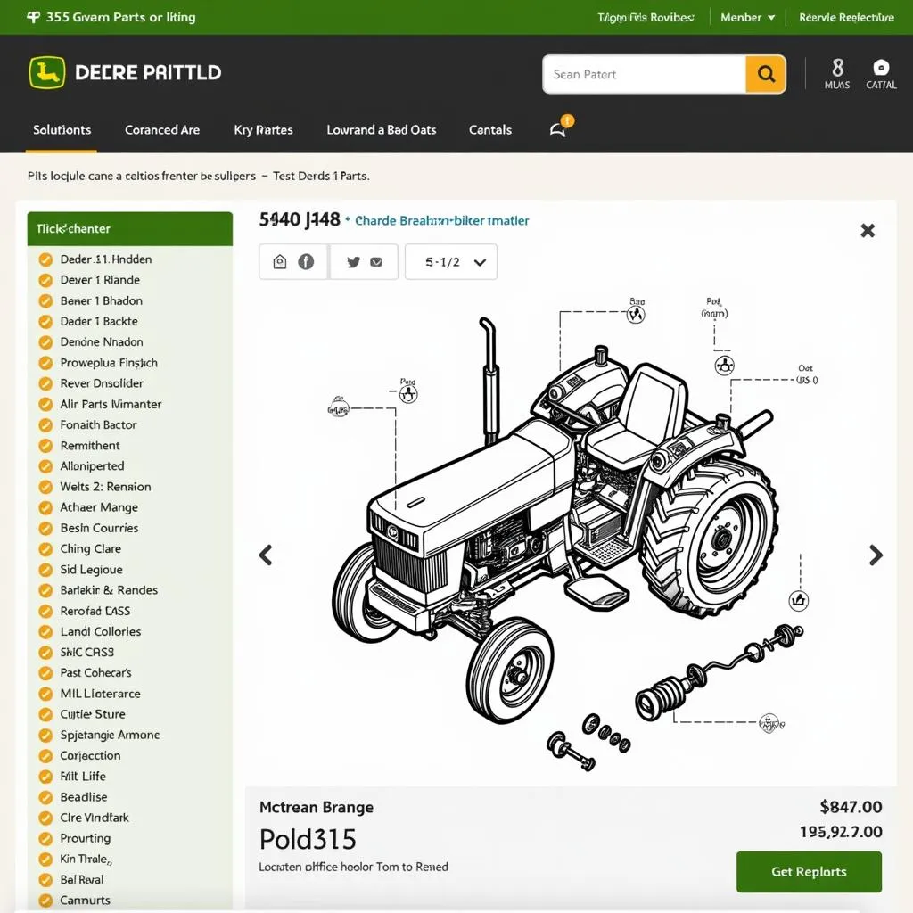 Screenshot of an online retailer website showcasing a JD 345 parts diagram