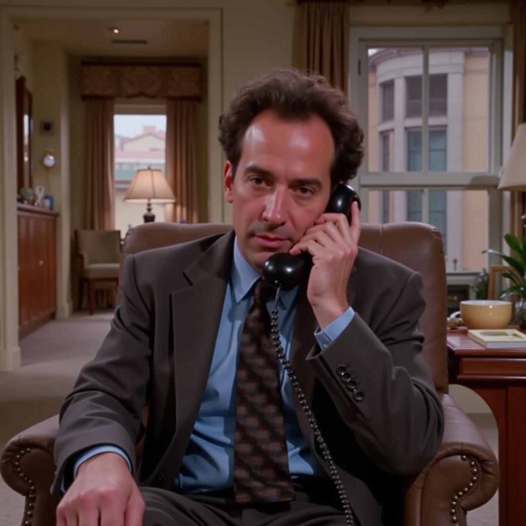 Jerry Seinfeld on the phone in his apartment