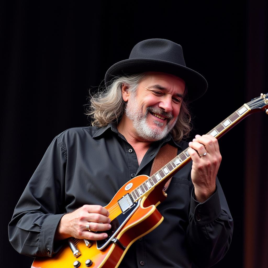 Jerry Garcia sporting his signature hat