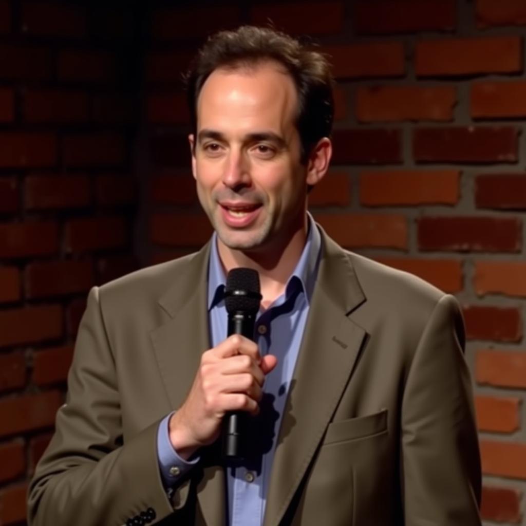 Jerry Seinfeld performing stand-up comedy on stage