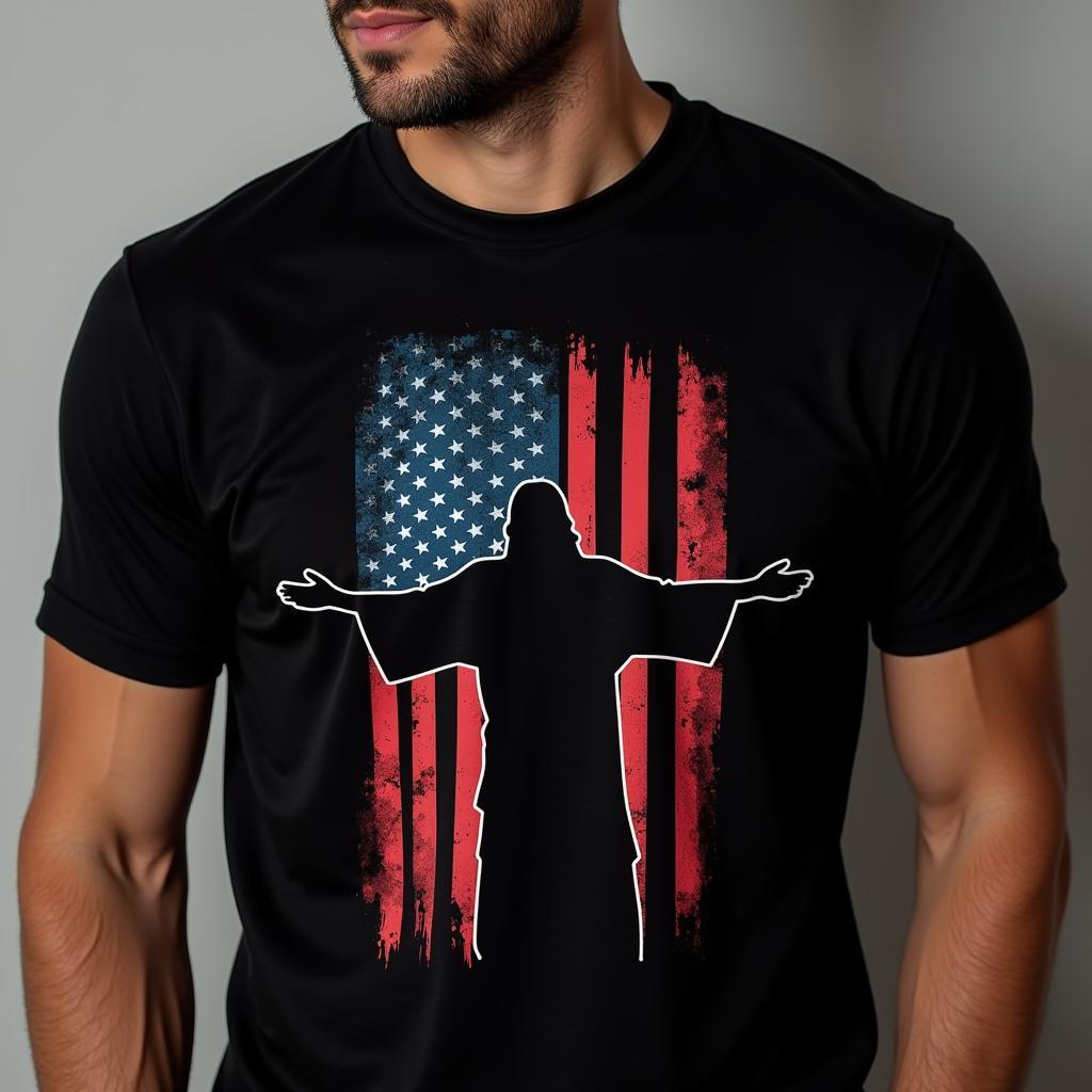 Man wearing a Jesus American flag shirt