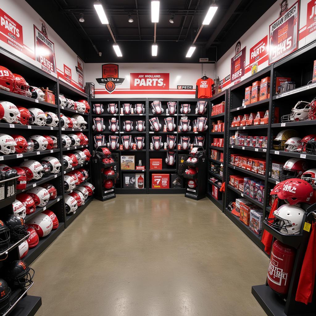 Joe Holland Parts football equipment displayed in a store