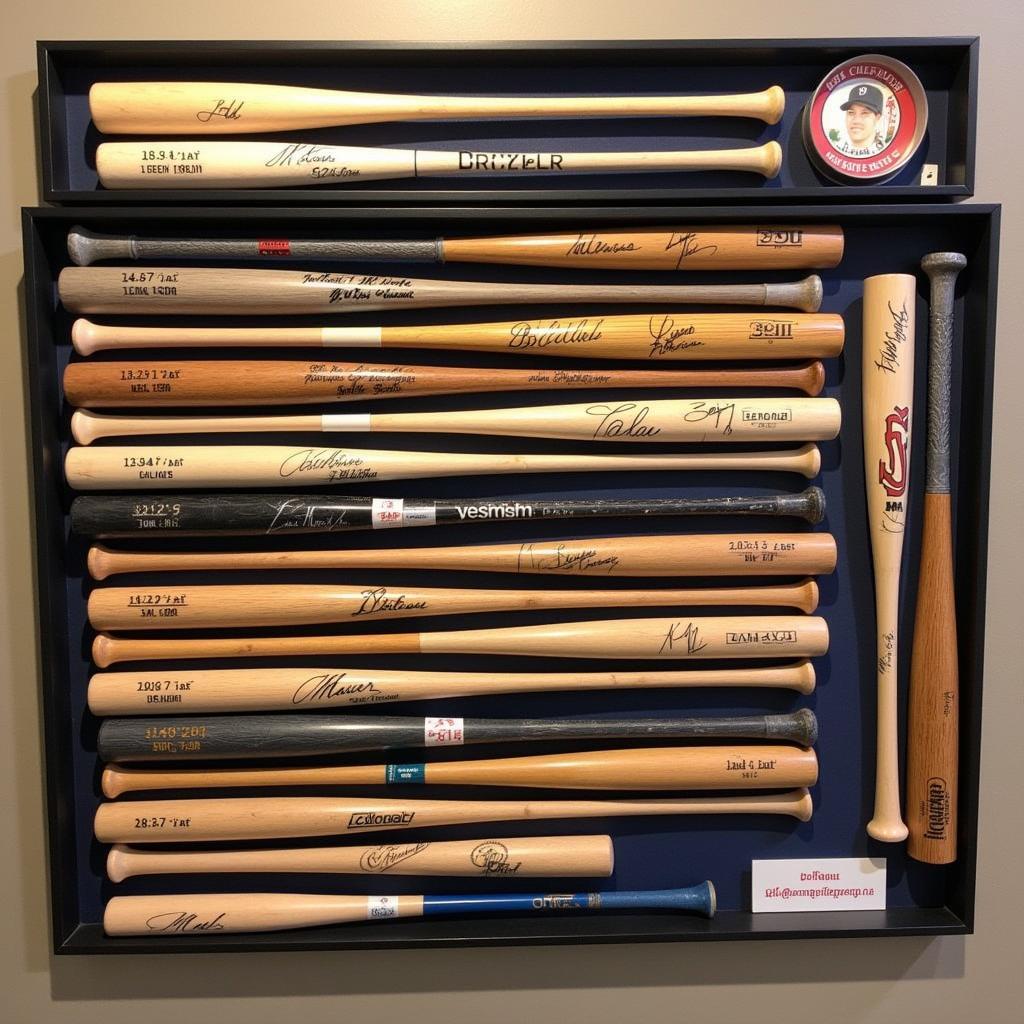 A collection of Joe Mauer autographed bats