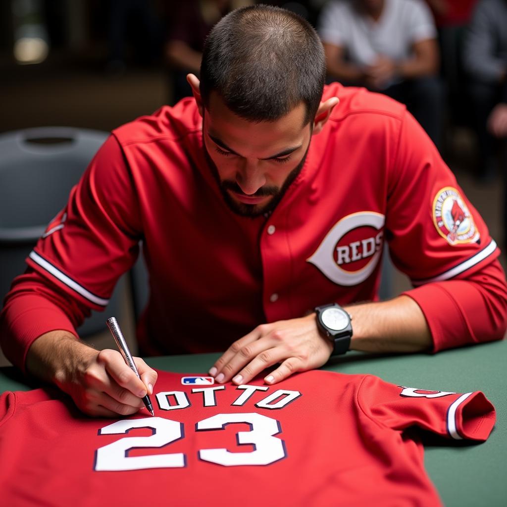 Joey Votto Signing a Jersey