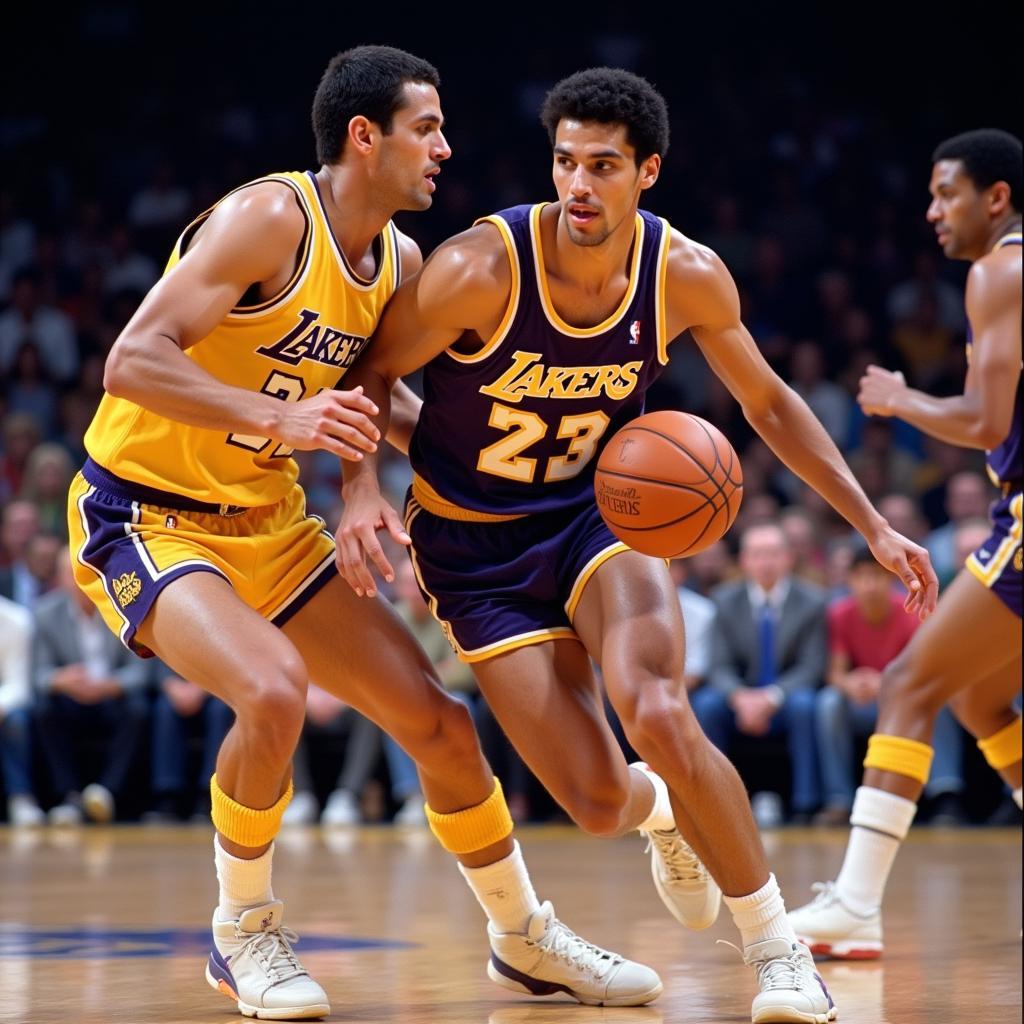 John Stockton dribbling past a defender