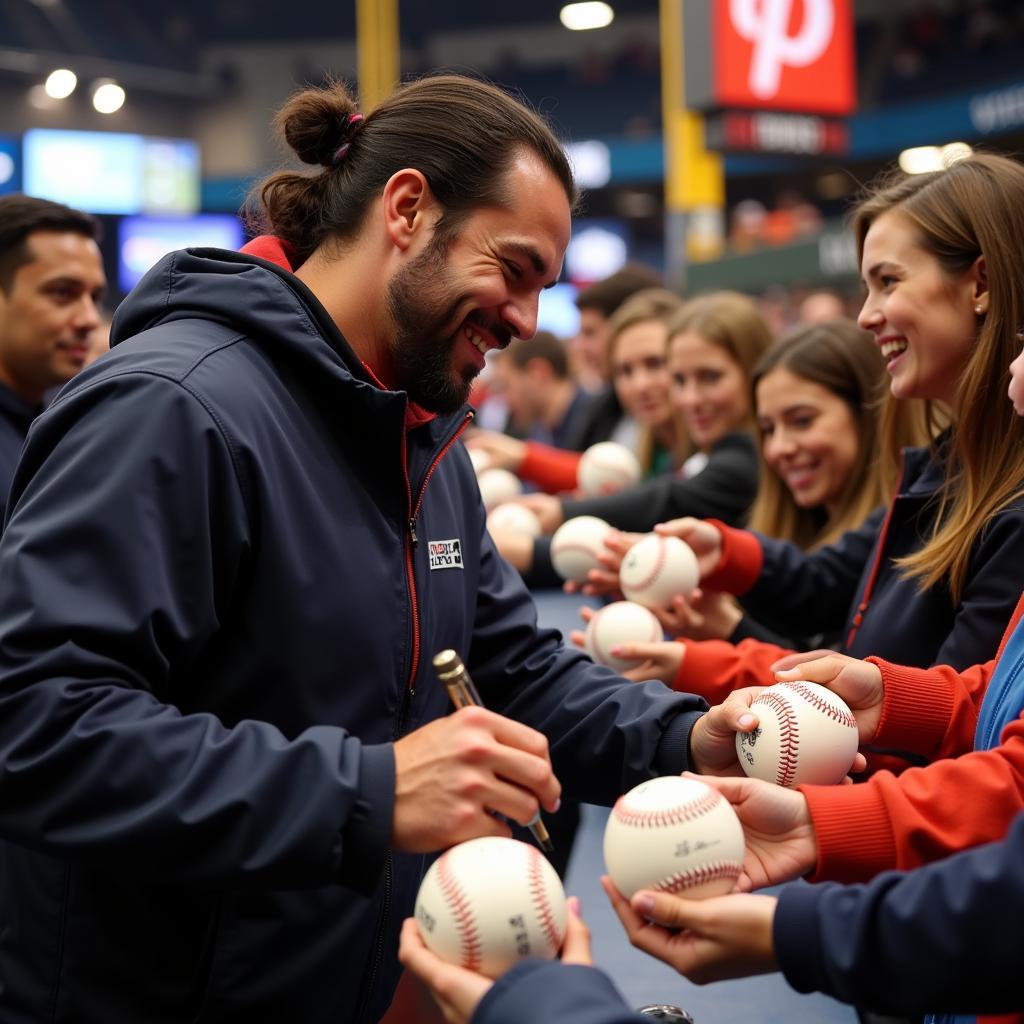 Johnny Damon signing baseballs for fans