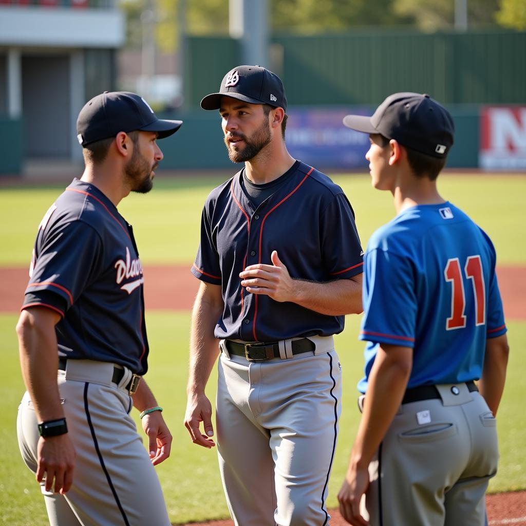 Josh Foulks interacting with young baseball players