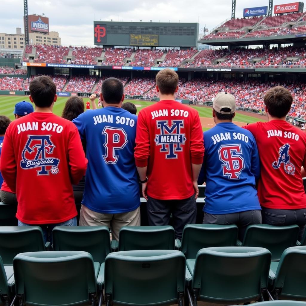 Fans Wearing Juan Soto Sweatshirts at a Baseball Game