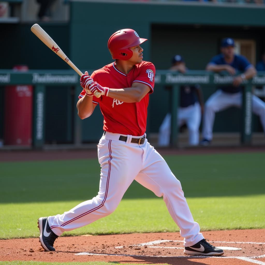 Juan Soto takes a powerful swing during a game