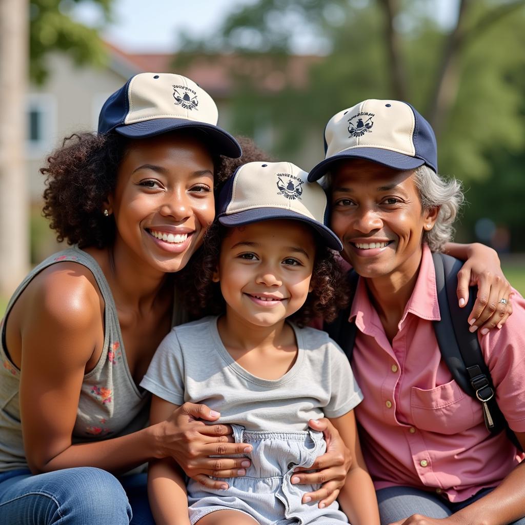 Family Celebrating Juneteenth Wearing Matching Caps