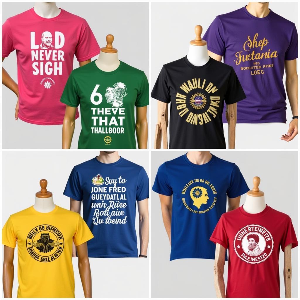 Various Juneteenth t-shirt designs displayed on mannequins