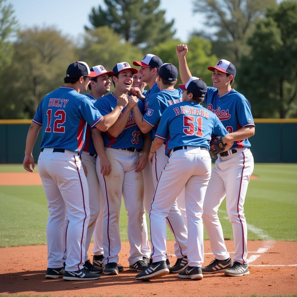 Team celebrating a victory at the Jupiter Wood Bat Tournament