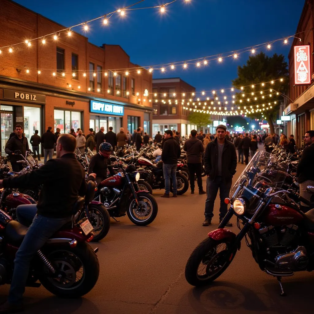 Group of motorcycle riders enjoying bike night in Kansas City