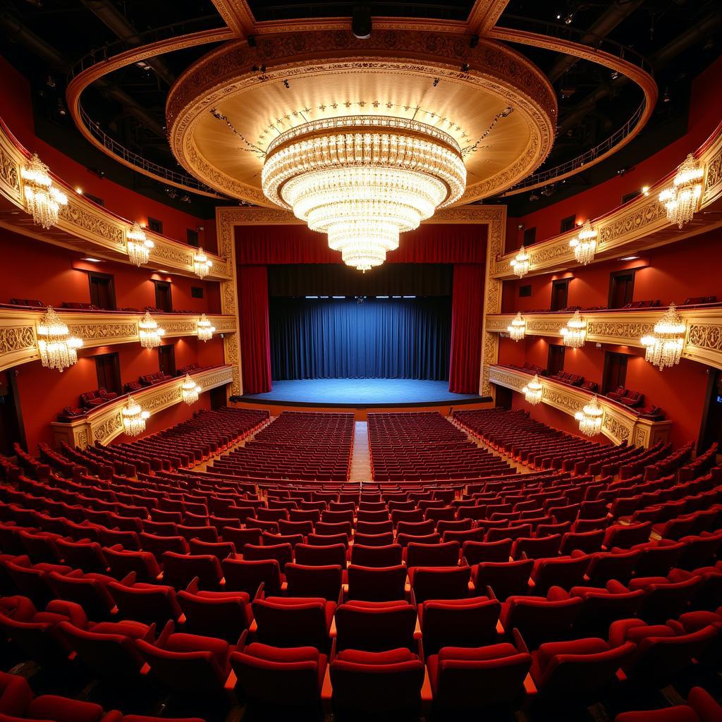 Interior view of the Kauffman Center with seating chart overlay