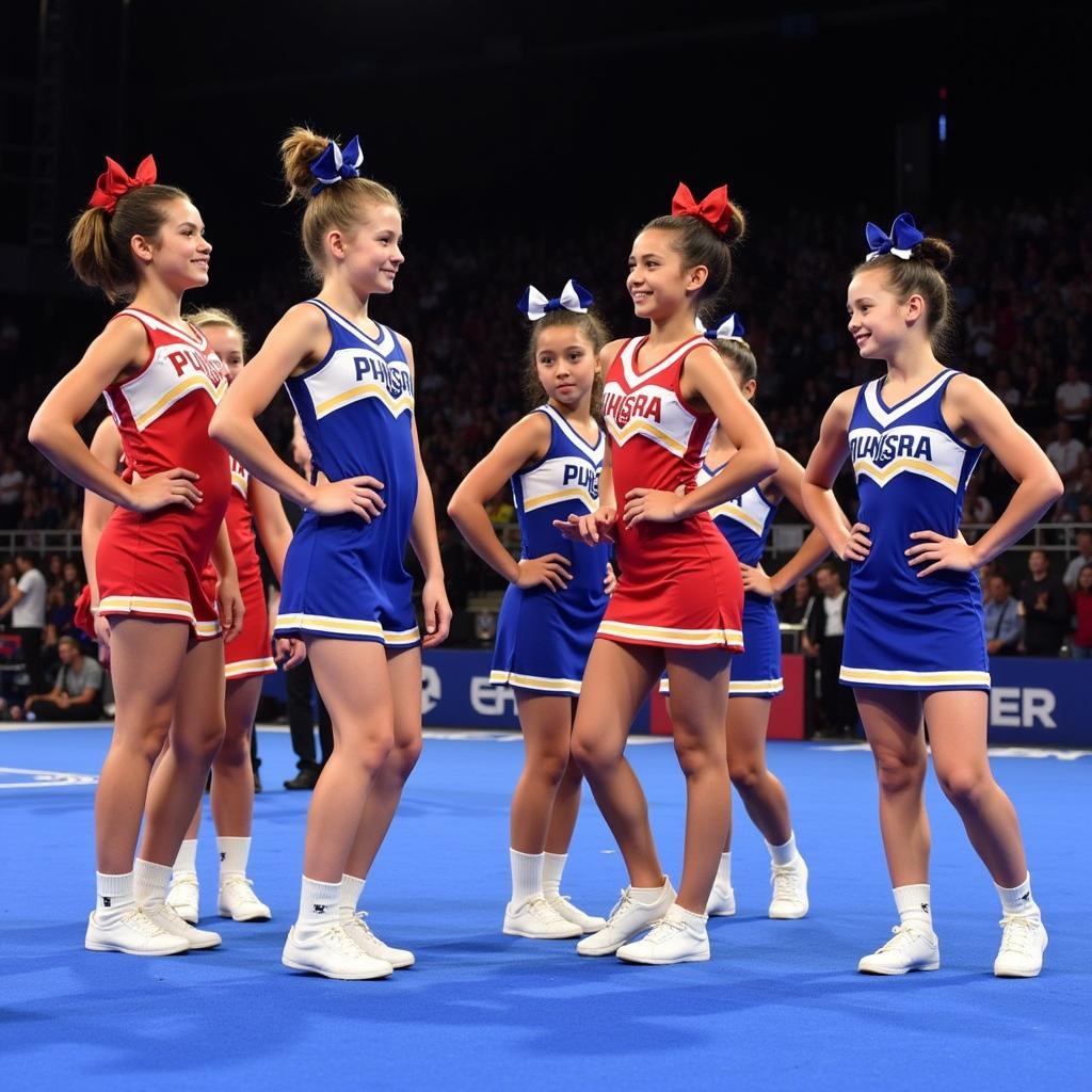 Cheerleading teams from different age divisions lined up at the KC Classic