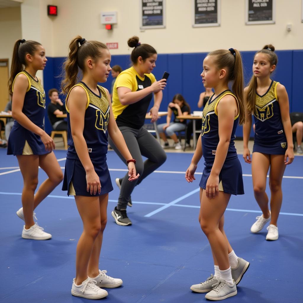 A cheerleading team practices their routine for the KC Classic