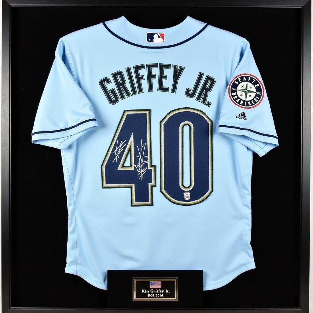 Ken Griffey Jr. autographed jersey in a display case